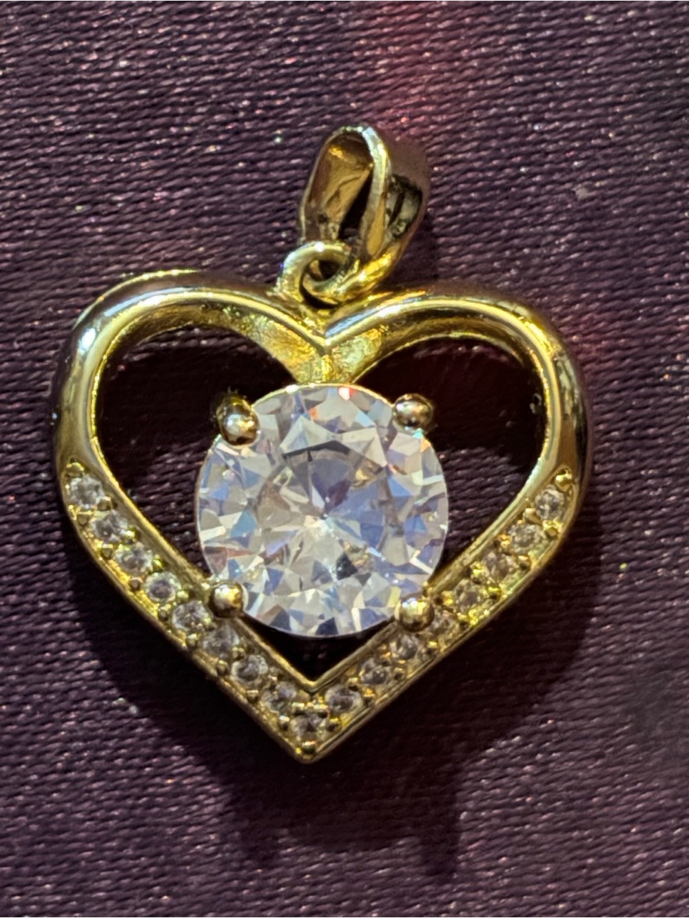 Gold Heart Pendant with large diamond center